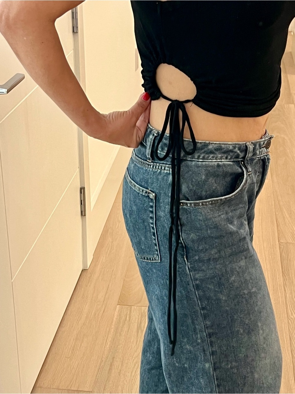 Boutique Side -Tie Black Crop Top with Cutout on both sides